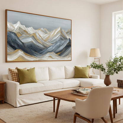 Gold and Silver Abstract Textured Mountain Wall Art – Abstract Golden Peaks Oil Painting