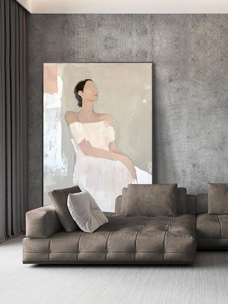 Large Abstract Lady Canvas Wall Art, Hand-painted Woman Figure Oil Painting on Canvas, Modern Figure Wall Art for Living Room, Home Décor