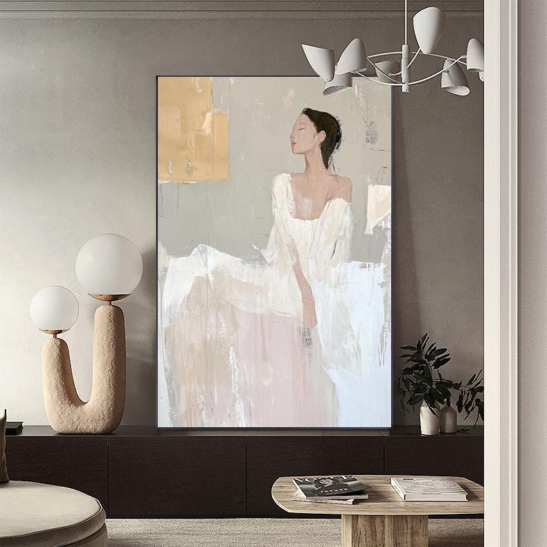 Large Abstract Lady Canvas Wall Art, Hand-painted Woman Figure Oil Painting on Canvas, Modern Figure Wall Art for Living Room, Home Décor