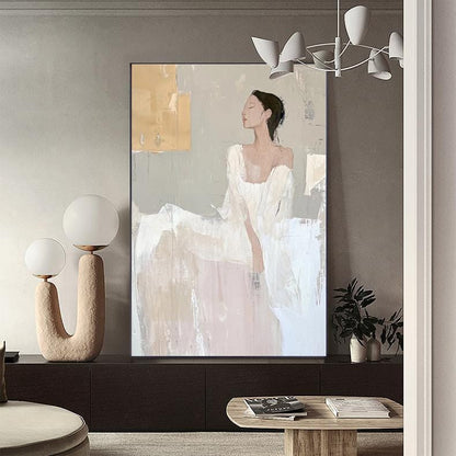 Large Abstract Lady Canvas Wall Art, Hand-painted Woman Figure Oil Painting on Canvas, Modern Figure Wall Art for Living Room, Home Décor