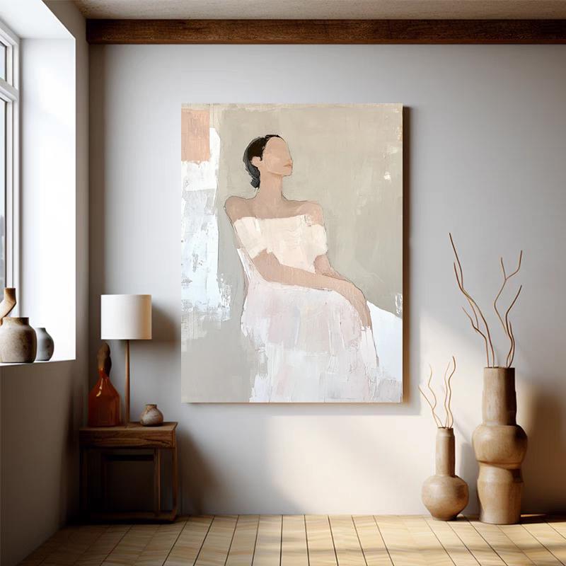 Large Abstract Lady Canvas Wall Art, Hand-painted Woman Figure Oil Painting on Canvas, Modern Figure Wall Art for Living Room, Home Décor