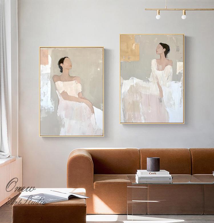 Large Abstract Lady Canvas Wall Art, Hand-painted Woman Figure Oil Painting on Canvas, Modern Figure Wall Art for Living Room, Home Décor