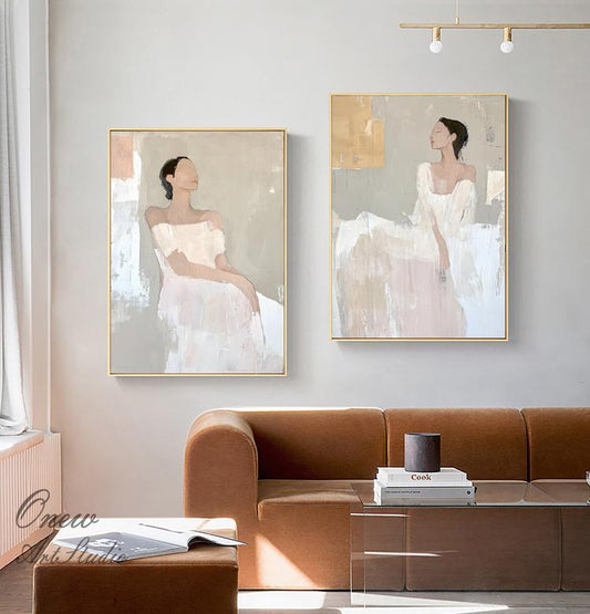 Large Abstract Lady Canvas Wall Art, Hand-painted Woman Figure Oil Painting on Canvas, Modern Figure Wall Art for Living Room, Home Décor