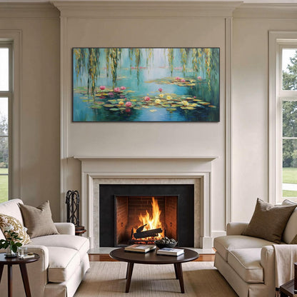 Blue and Yellow Textured Lily Floral Wall Art – Hand-Painted Water Lily