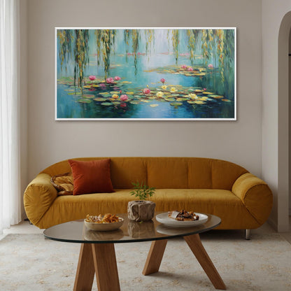 Blue and Yellow Textured Lily Floral Wall Art – Hand-Painted Water Lily