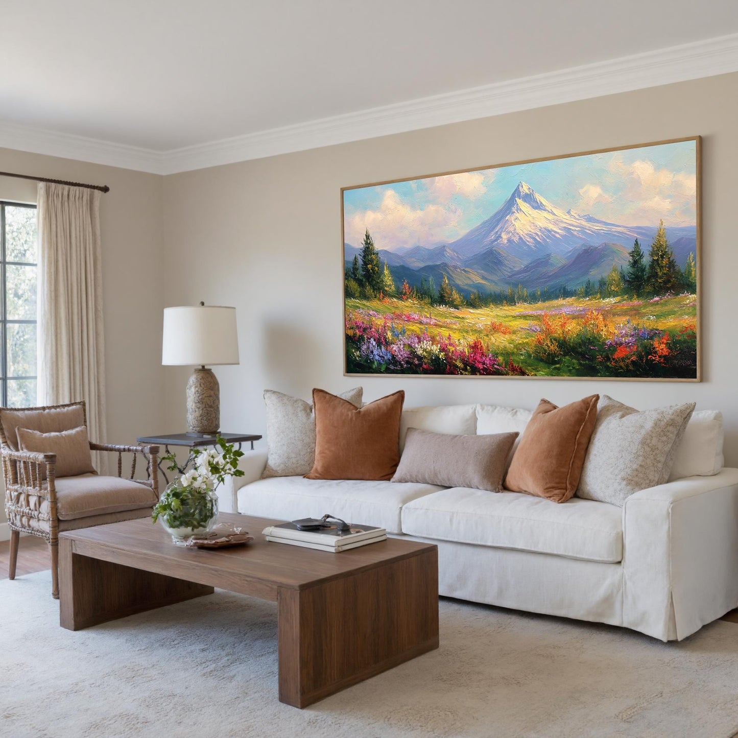Textured Mountain Landscape Oil Painting, Wildflower Field Wall Art – Wildflower Floral Wall Art | Textured Oil Painting, vie