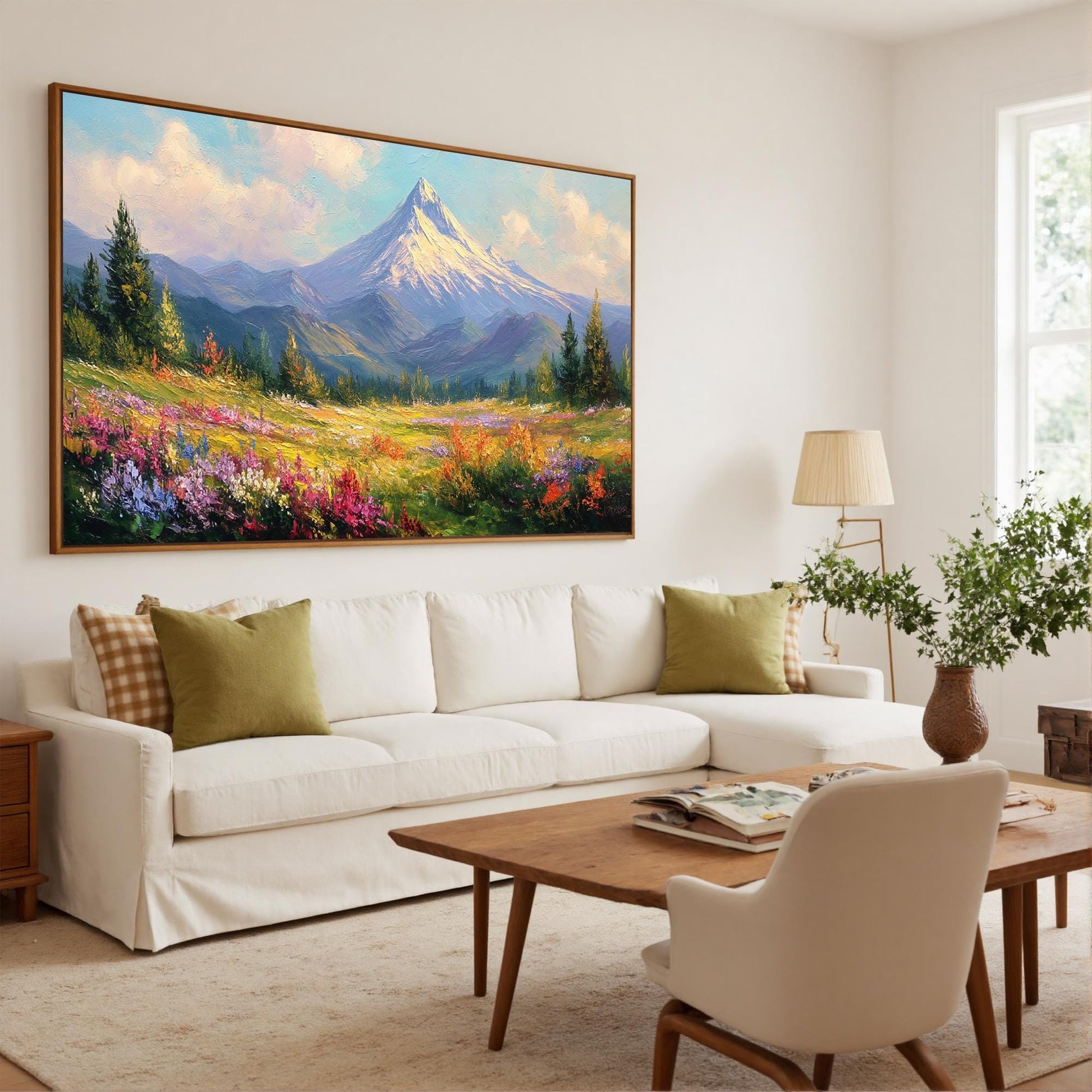 Textured Mountain Landscape Oil Painting, Wildflower Field Wall Art – Wildflower Floral Wall Art | Textured Oil Painting, vie
