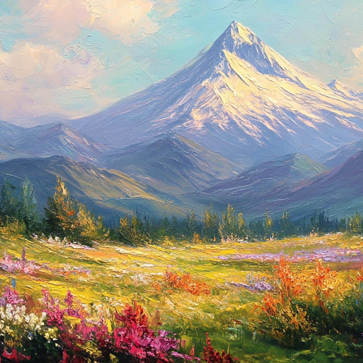 Textured Mountain Landscape Oil Painting, Wildflower Field Wall Art – Wildflower Floral Wall Art | Textured Oil Painting, vie