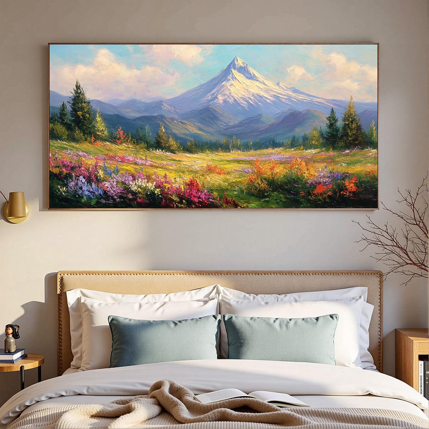 Textured Mountain Landscape Oil Painting, Wildflower Field Wall Art – Wildflower Floral Wall Art | Textured Oil Painting, vie