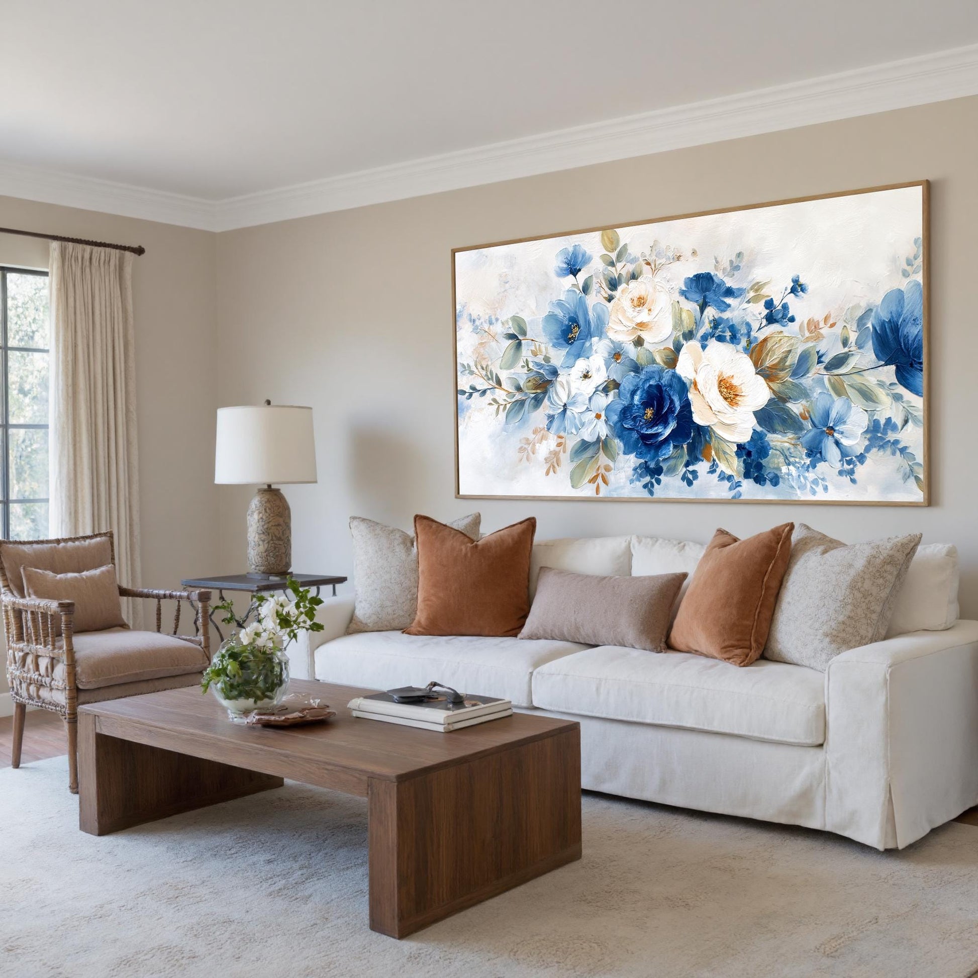 Abstract Blue White Floral Canvas Painting, Textured Wall Art, Elegant Flowers Decor – Blue and White Floral Wall Art | Abstr