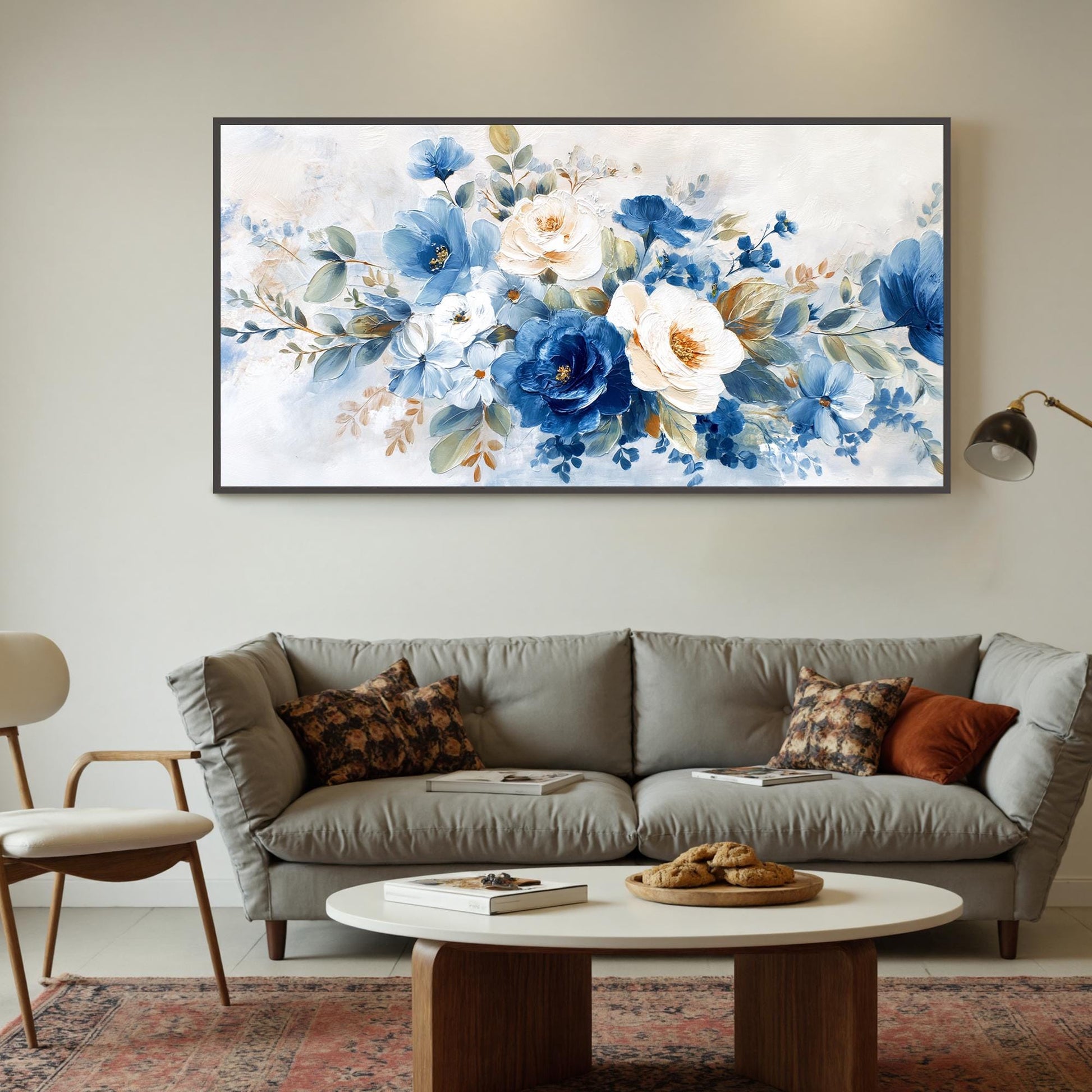 Abstract Blue White Floral Canvas Painting, Textured Wall Art, Elegant Flowers Decor – Blue and White Floral Wall Art | Abstr