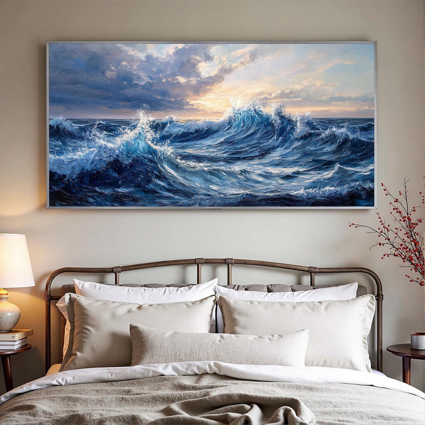 Abstract Ocean Wave Impasto Oil Painting, Blue Sunrise Seascape Wall Art – Blue Ocean Wave Seascape Wall Art | Abstract Impas