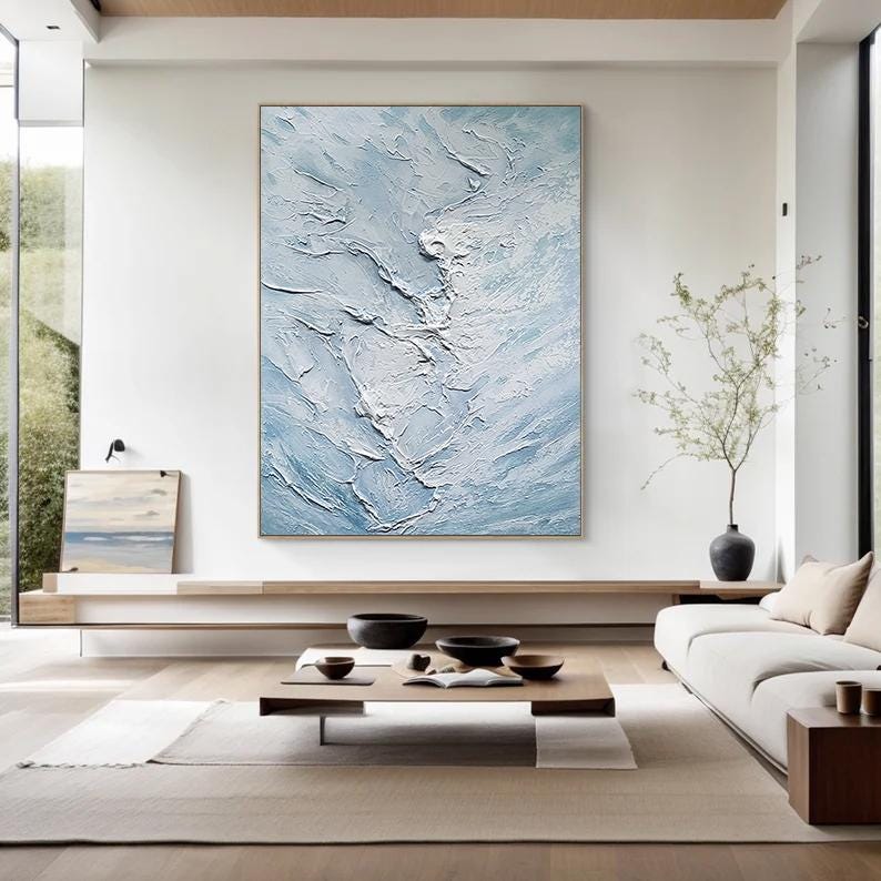 Textured Blue Sea Wave Painting – Large Abstract Wall Art – Abstract Seascape Art