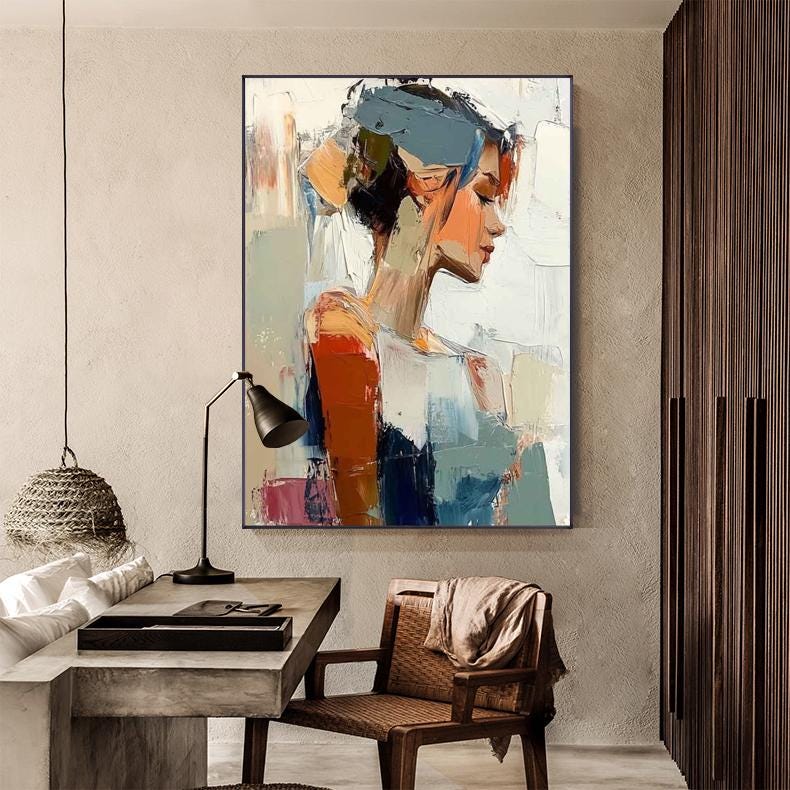 Large Abstract Lady Canvas Wall Art, Hand-painted Woman Figure Oil Painting on Canvas, Modern Figure Wall Art for Living Room, Home Décor