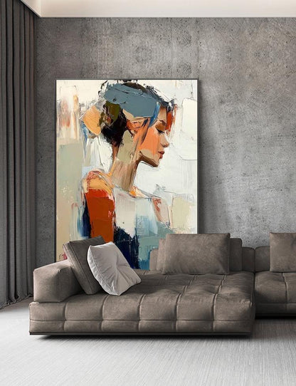Large Abstract Lady Canvas Wall Art, Hand-painted Woman Figure Oil Painting on Canvas, Modern Figure Wall Art for Living Room, Home Décor