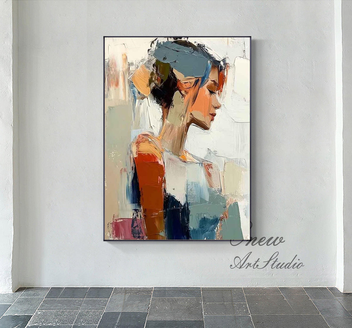 Large Abstract Lady Canvas Wall Art, Hand-painted Woman Figure Oil Painting on Canvas, Modern Figure Wall Art for Living Room, Home Décor
