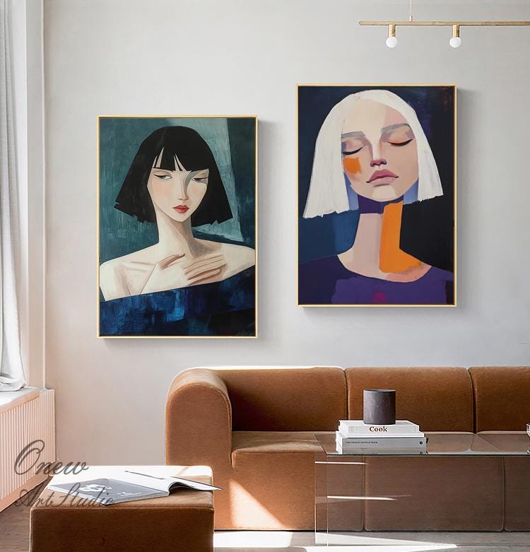 Large Abstract Lady Canvas Wall Art, Hand-painted Woman Figure Oil Painting on Canvas, Modern Figure Wall Art for Living Room, Home Décor