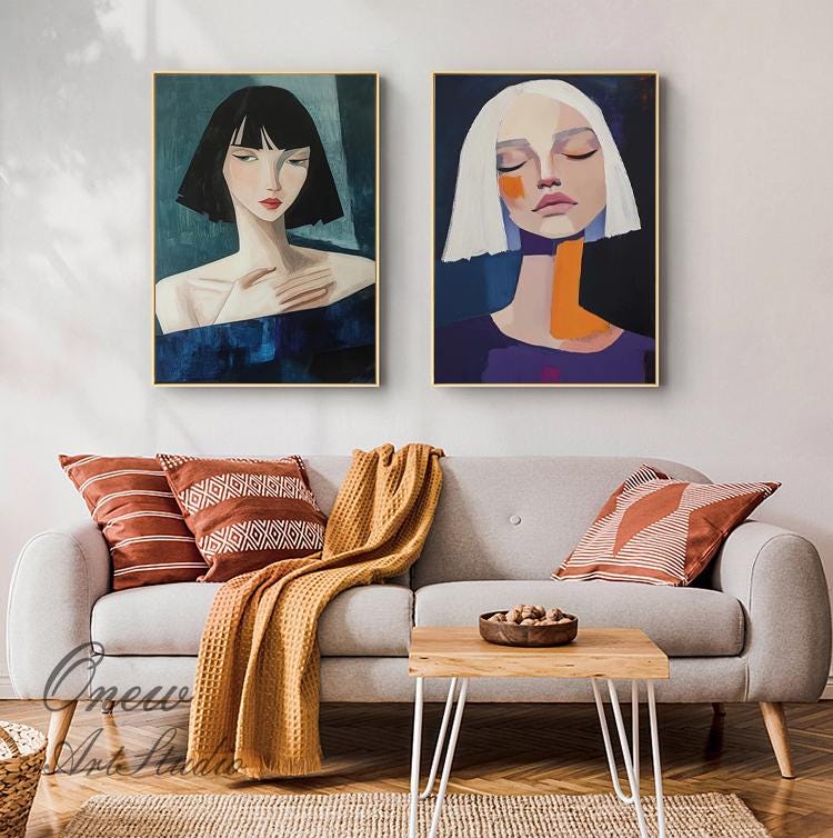 Large Abstract Lady Canvas Wall Art, Hand-painted Woman Figure Oil Painting on Canvas, Modern Figure Wall Art for Living Room, Home Décor