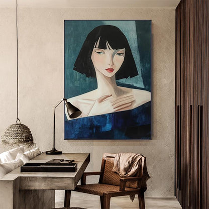 Large Abstract Lady Canvas Wall Art, Hand-painted Woman Figure Oil Painting on Canvas, Modern Figure Wall Art for Living Room, Home Décor