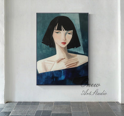 Large Abstract Lady Canvas Wall Art, Hand-painted Woman Figure Oil Painting on Canvas, Modern Figure Wall Art for Living Room, Home Décor