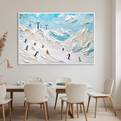 Textured Alpine Skiing Oil Painting, Snowy Mountain Canvas Wall Art – Colorful Alpine Mountain Wall Art | Textured Oil Painti