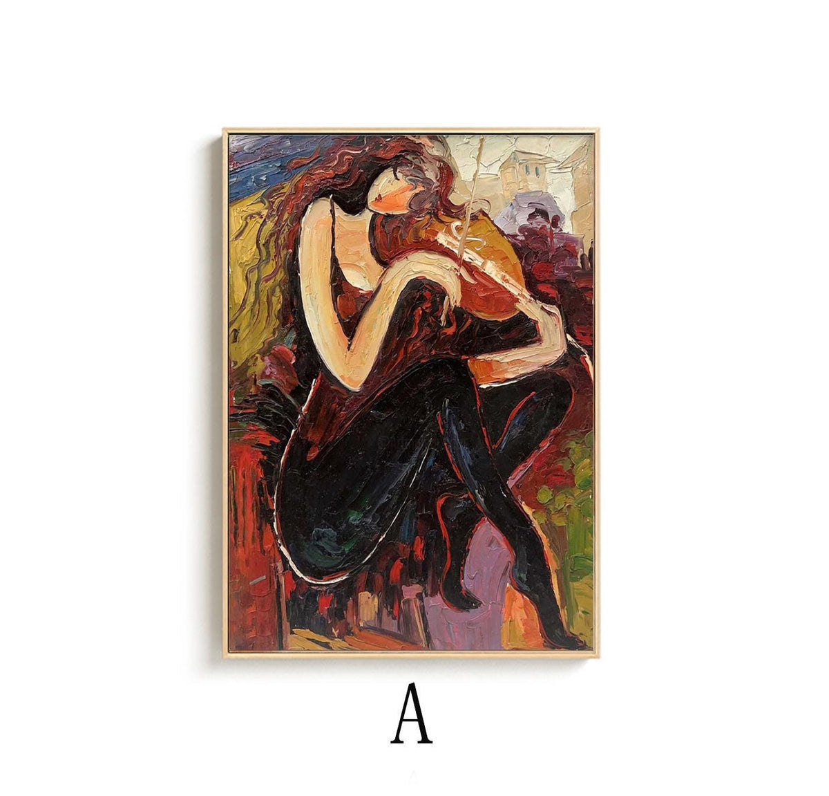 Large Abstract Lady and Violin Canvas Wall Art, Hand-painted Woman Figure Oil Painting on Canvas, Modern Textured Wall Art for Living Room