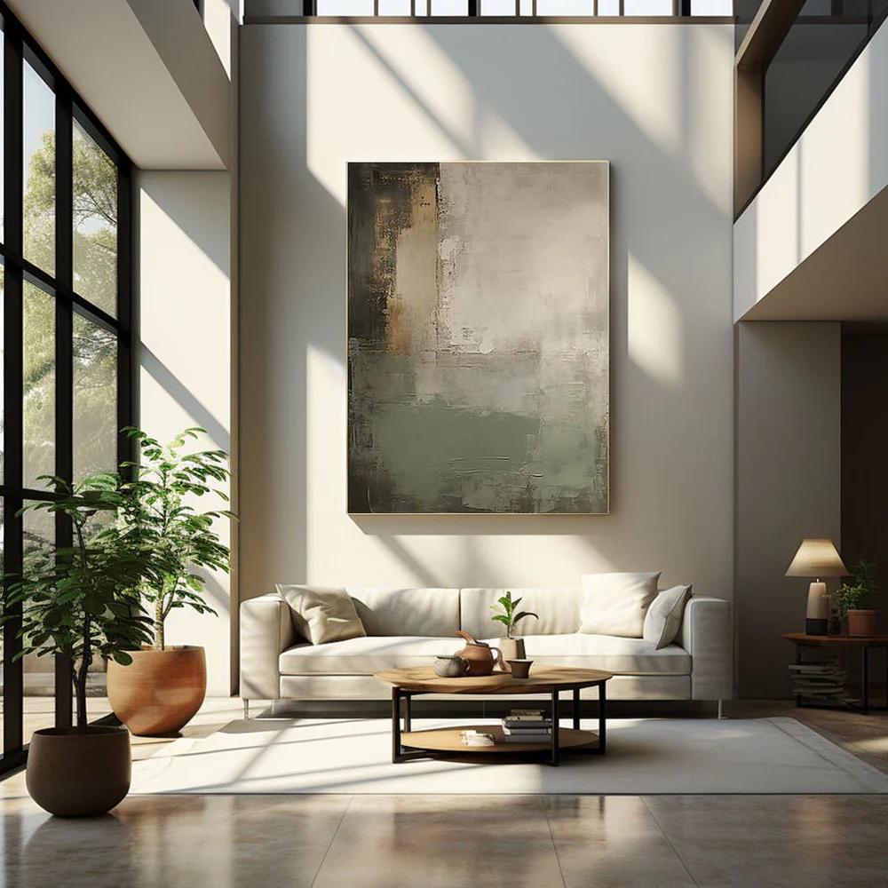 Green and Grey Abstract Oil Painting on Canvas, Original Hand-painted Canvas Wall Art, Modern Textured Wall Art for Living Room, Home Decor