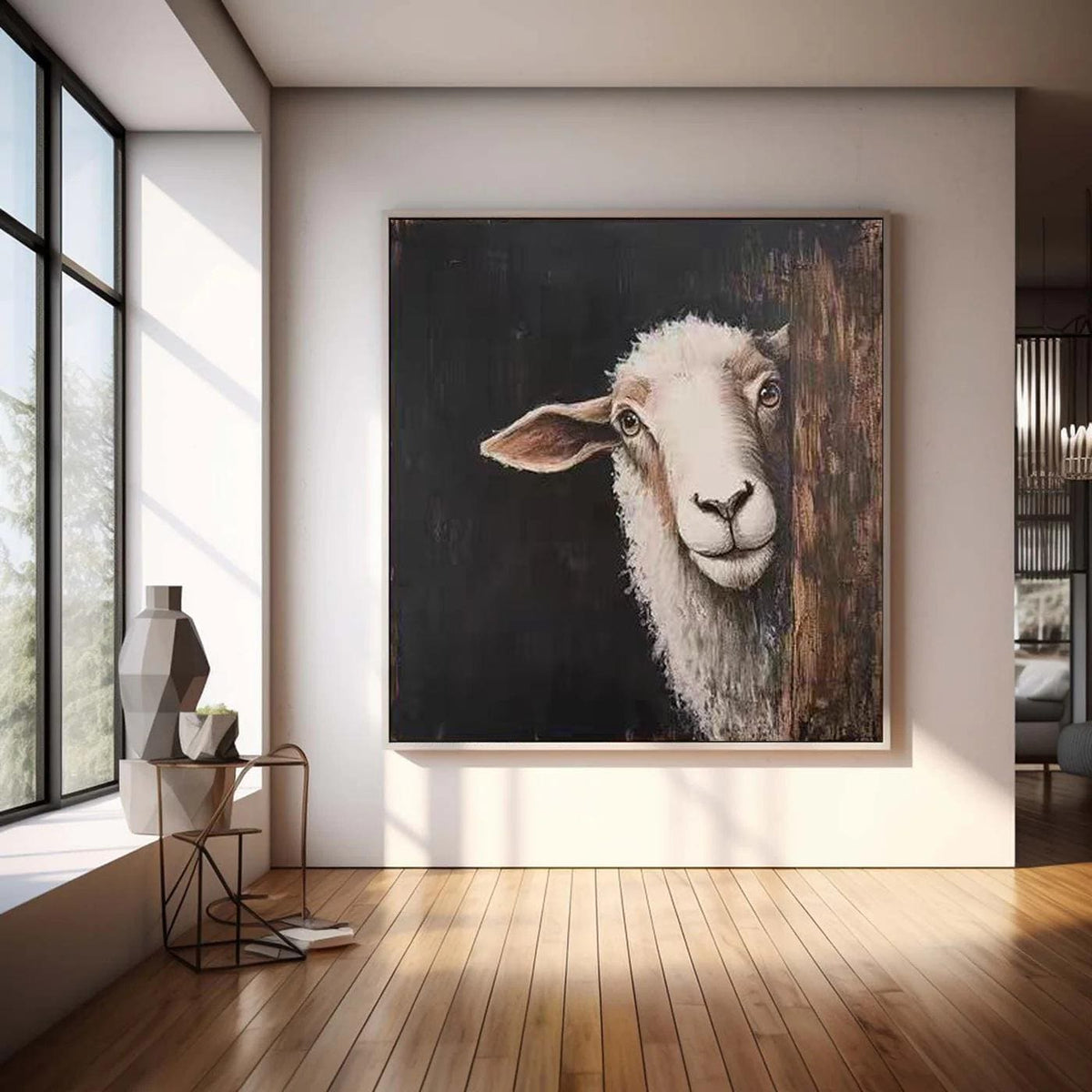 Impressionist Lamb Oil Painting on Canvas, Original Hand-painted Lamb Canvas Wall Art, Modern Animal Wall Art for Living Room, Home Decor