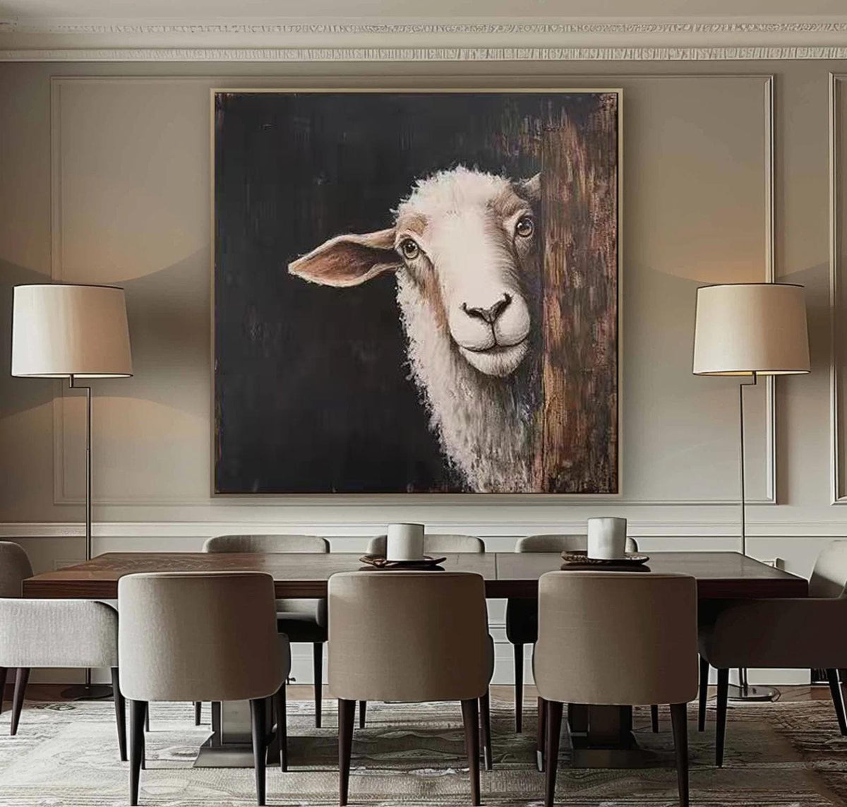 Impressionist Lamb Oil Painting on Canvas, Original Hand-painted Lamb Canvas Wall Art, Modern Animal Wall Art for Living Room, Home Decor