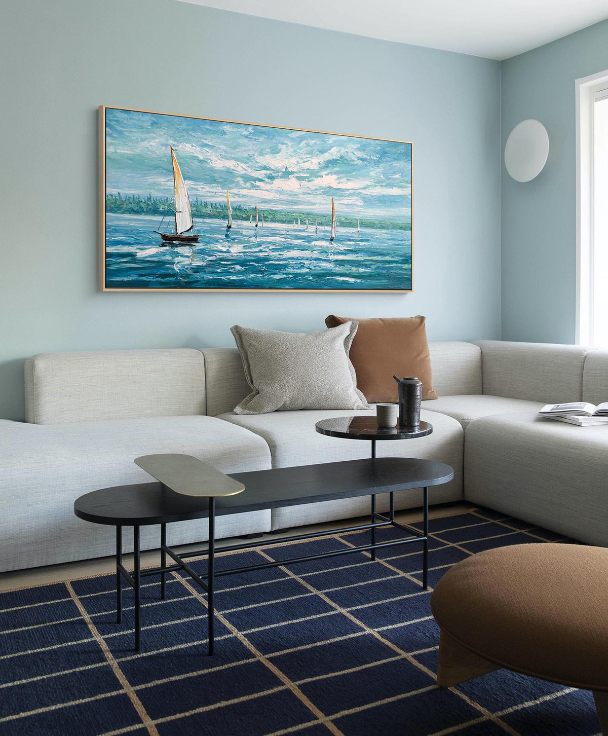 Abstract Seascape Oil Painting on Canvas, Large Original Sailboats Canvas Wall Art, Nautical Wall Art, Modern Ocean Wall Art for Living Room