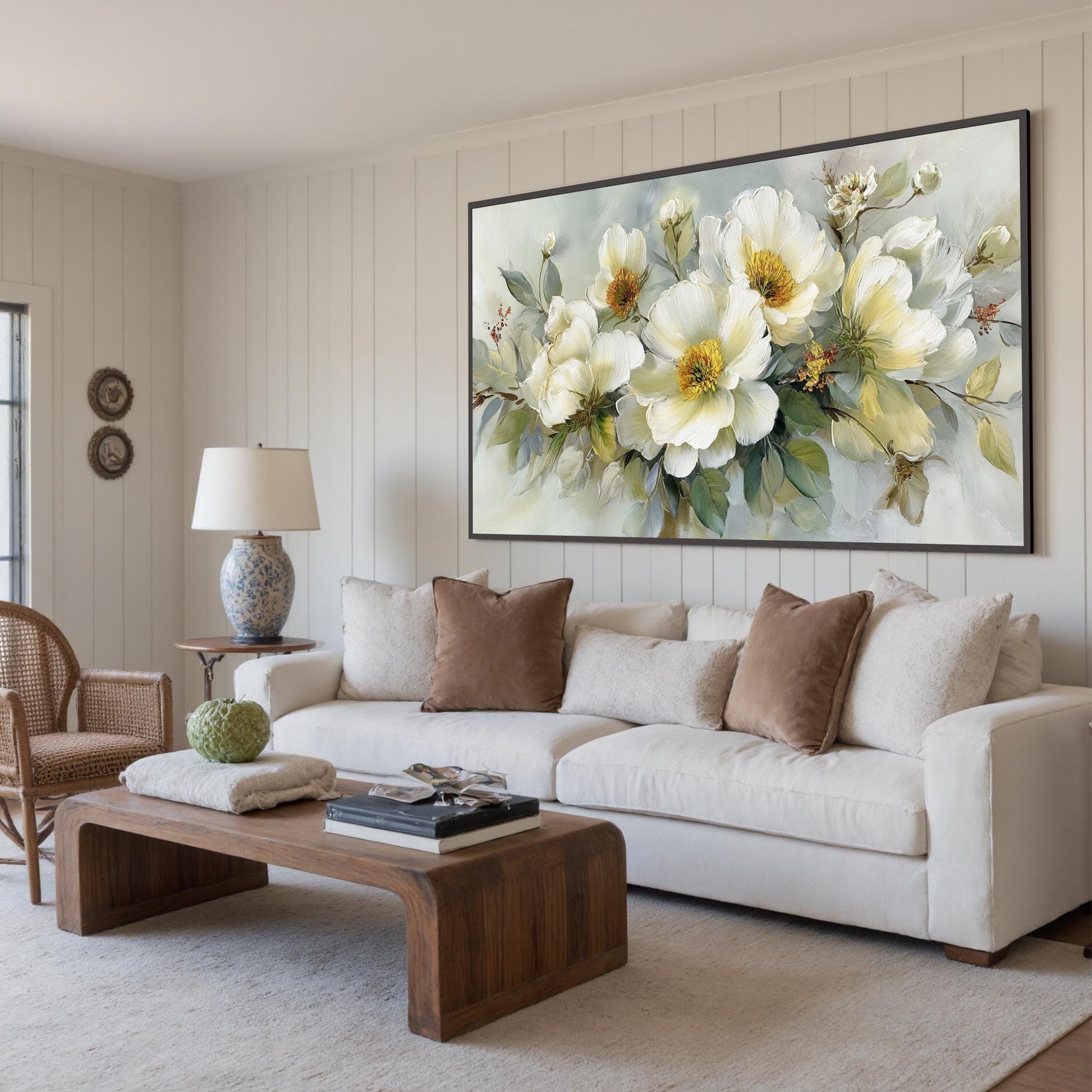 Abstract White Floral Painting, Textured Bouquet Wall Art, Farmhouse Decor – Sage and Green Bouquet Floral Wall Art | Abstrac