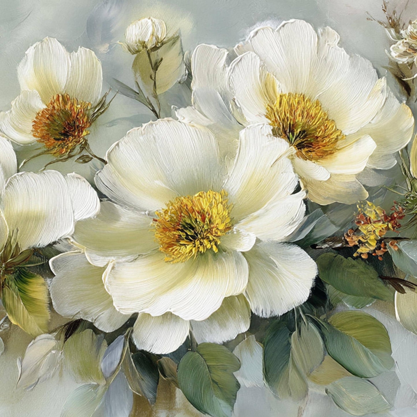 Abstract White Floral Painting, Textured Bouquet Wall Art, Farmhouse Decor – Sage and Green Bouquet Floral Wall Art | Abstrac