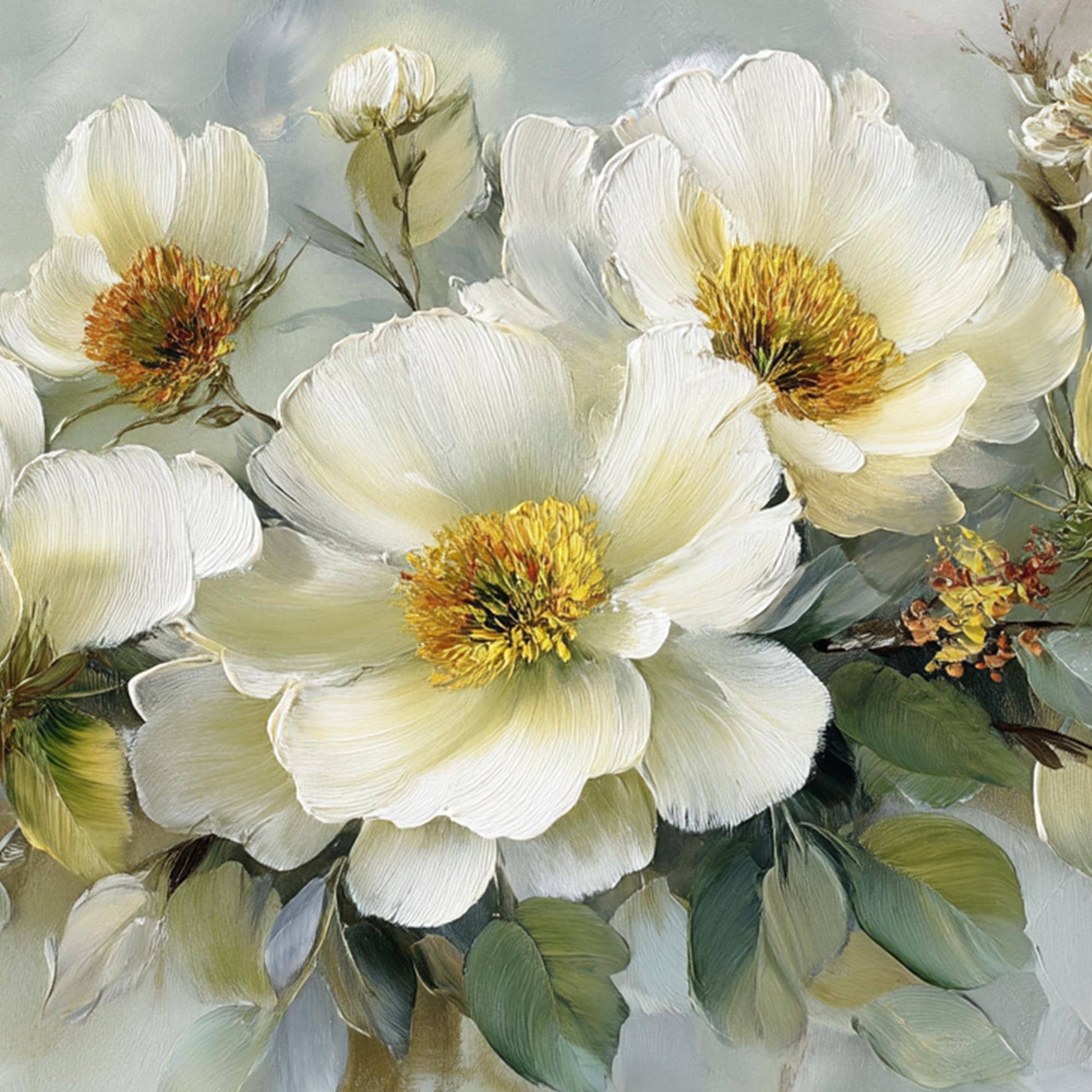 Abstract White Floral Painting, Textured Bouquet Wall Art, Farmhouse Decor – Sage and Green Bouquet Floral Wall Art | Abstrac