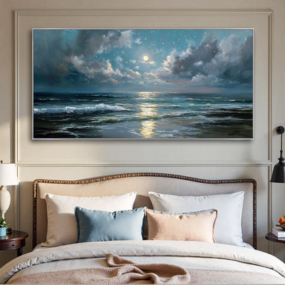 Coastal Textured Beach Seascape Wall Art – Moonlit
