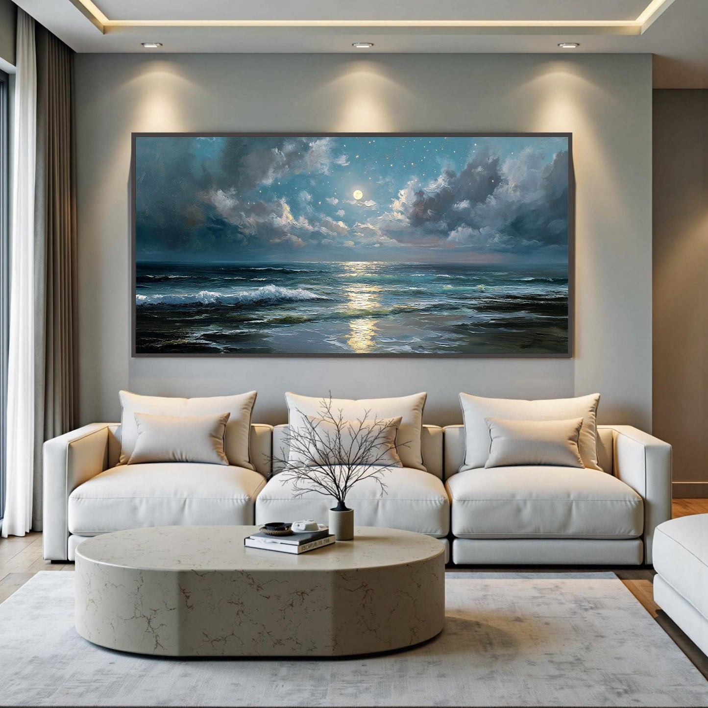 Moonlit – Beach Seascape Wall Art | Textured Oil Painting, view 1