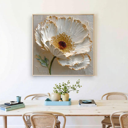 Hand-painted 3D White – Gold and White Floral Wall Art | Abstract Impasto Hand-Painted Painting, view 2