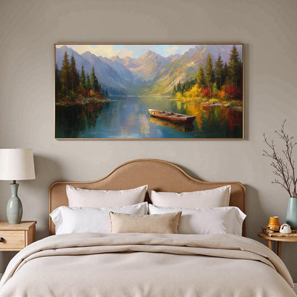 Hand-Painted Mountain Lake Landscape Wall Art – Abstract Autumn Canvas Painting
