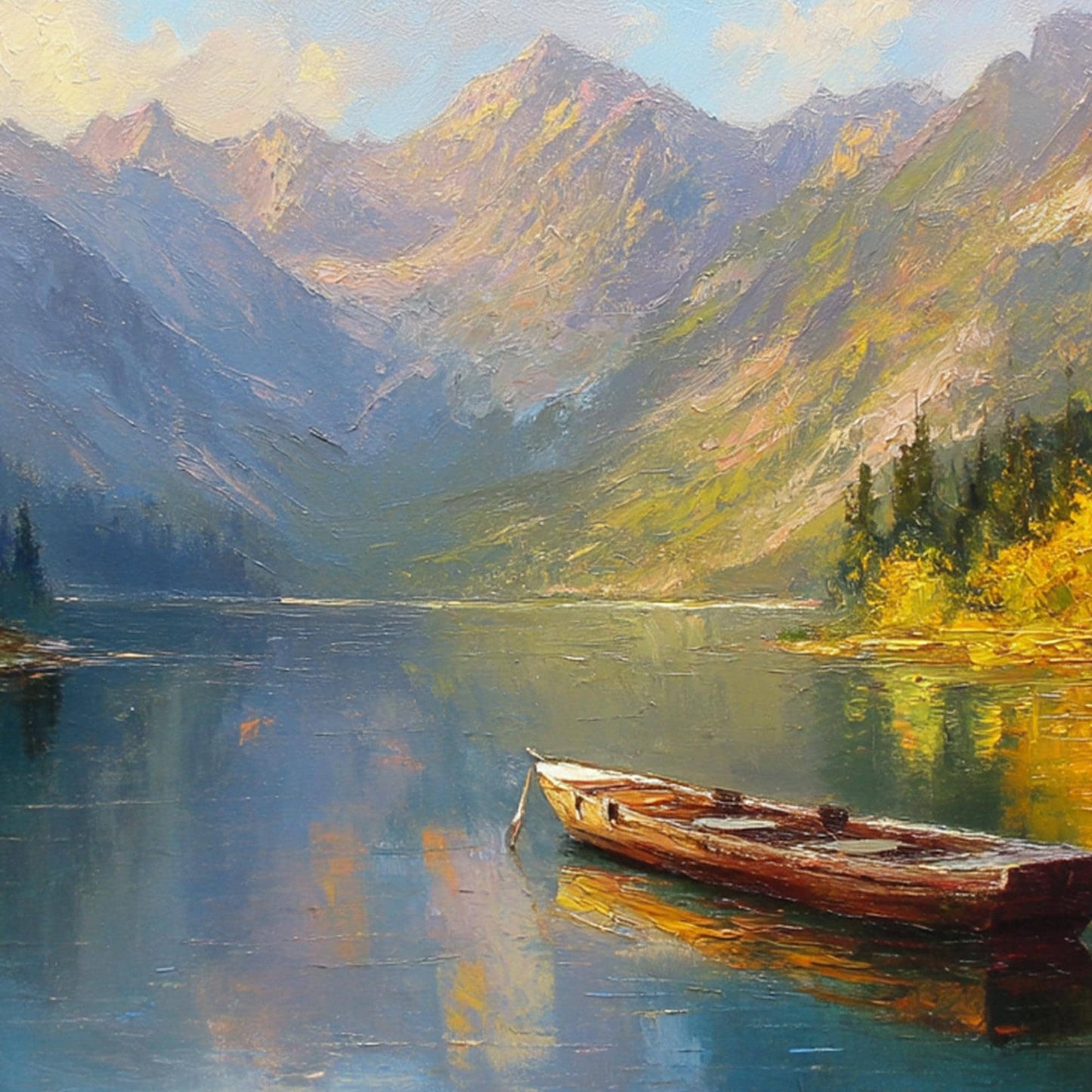 Hand-Painted Mountain Lake Canvas Art – Lake Landscape Wall Art | Abstract Hand-Painted Painting, view 3