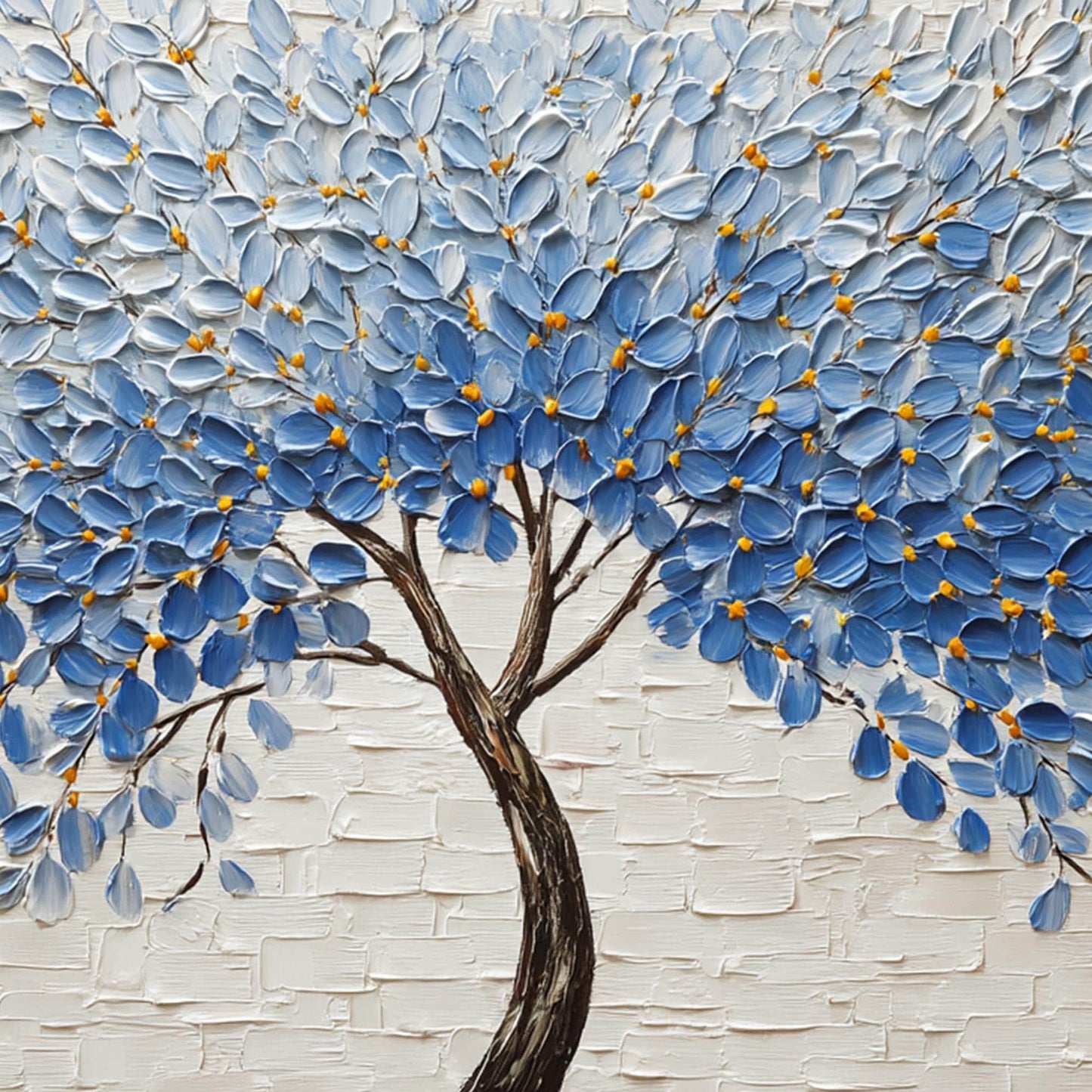 Blue Leaf Tree – Blue and Gold Botanical Leaf Wall Art | Impasto Painting, view 3