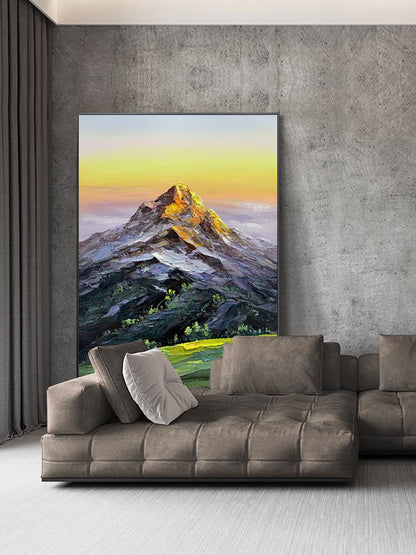 Original Mountain Oil Painting on Canvas, Large Abstract Landscape Canvas Wall Art, Golden Mountain Wall Art for Living Room, Home Décor