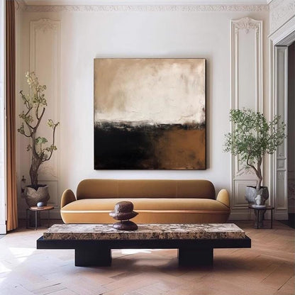 Large Abstract Oil Painting on Canvas, Brown Beige and Black Abstract Canvas Wall Art, Modern Textured Wall Art for Living Room, Home Decor