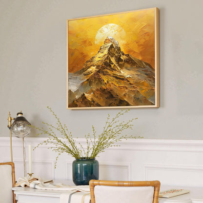 Amber and Gold Palette Knife Sunset Abstract Wall Art – Golden Mountain Sunset