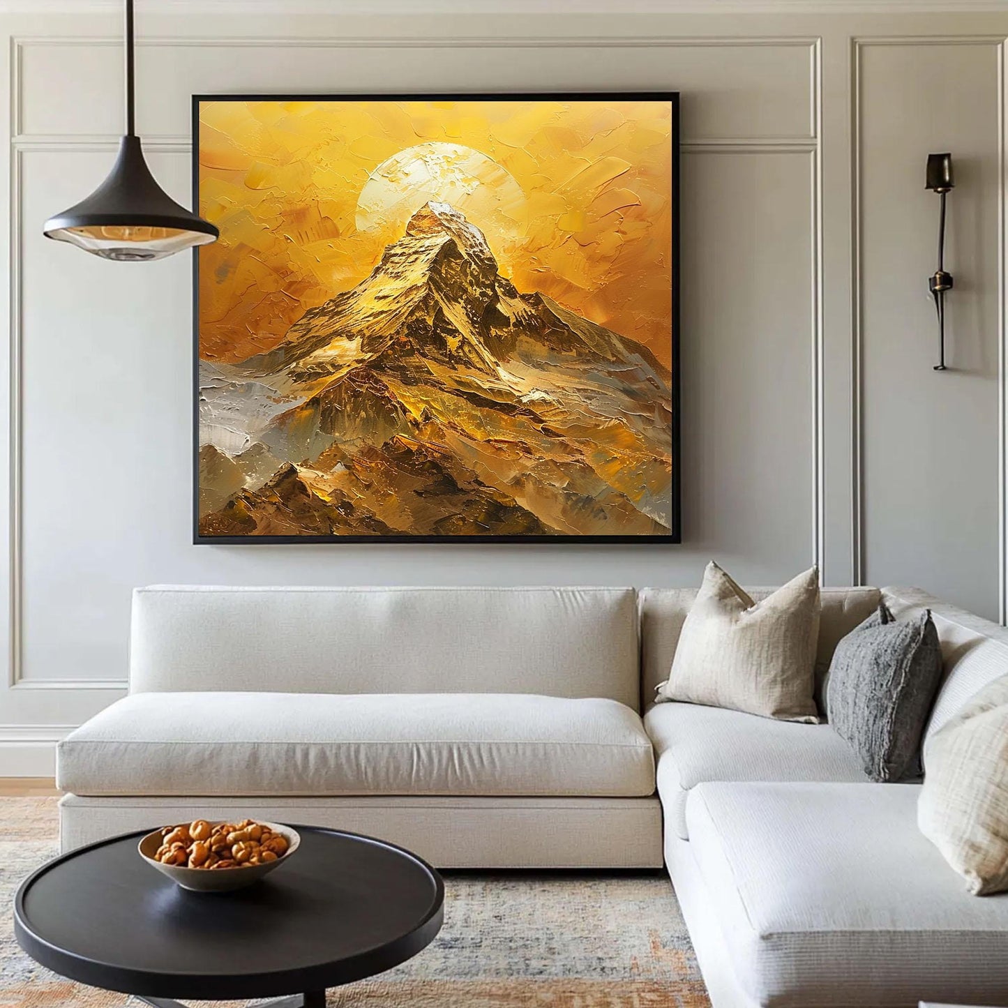 Amber and Gold Palette Knife Sunset Abstract Wall Art – Golden Mountain Sunset