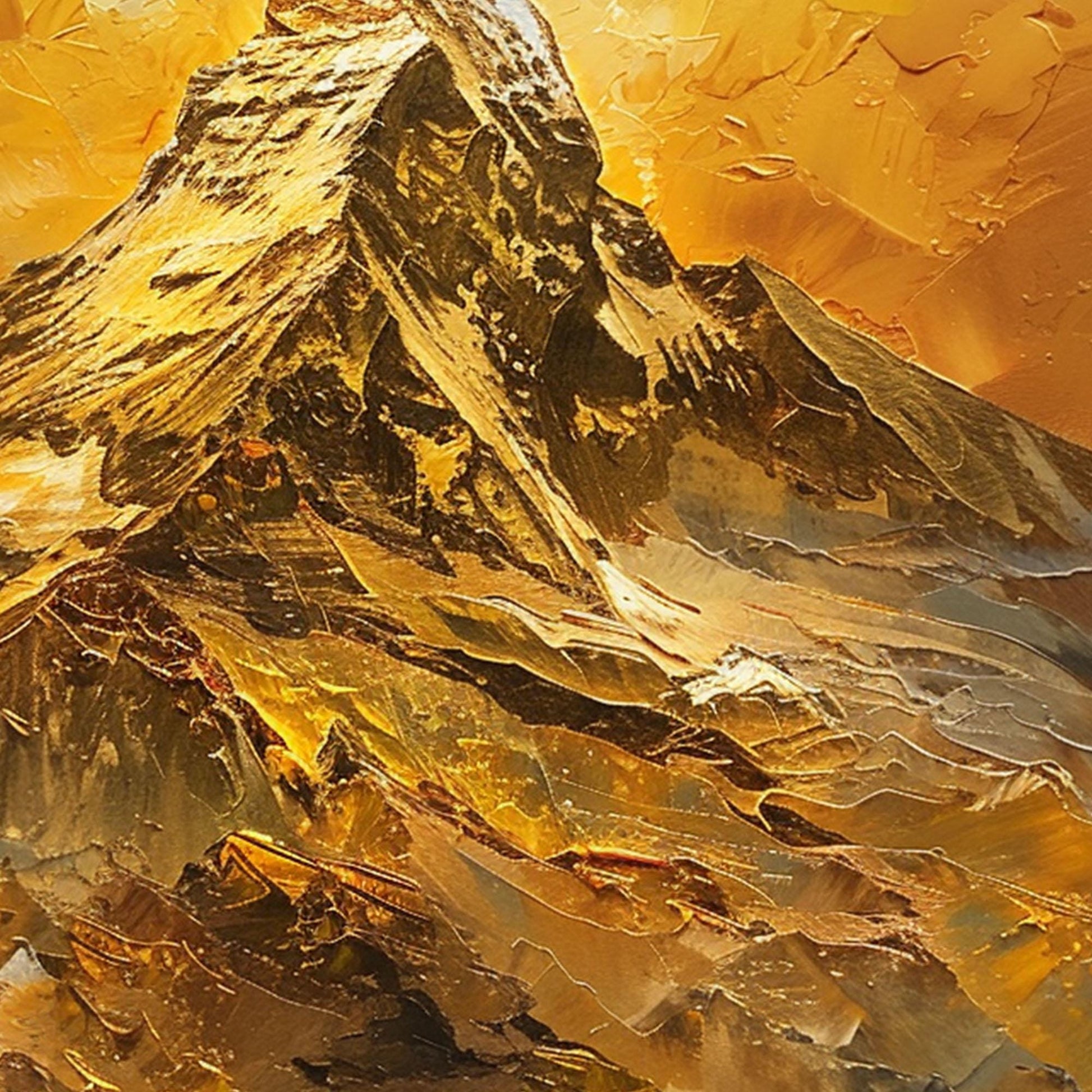 Golden Mountain Sunset Painting On Canvas, Large Textured Landscape Painting, Modern Gold Wall Art, Abstract Sunrise Art, Liv
