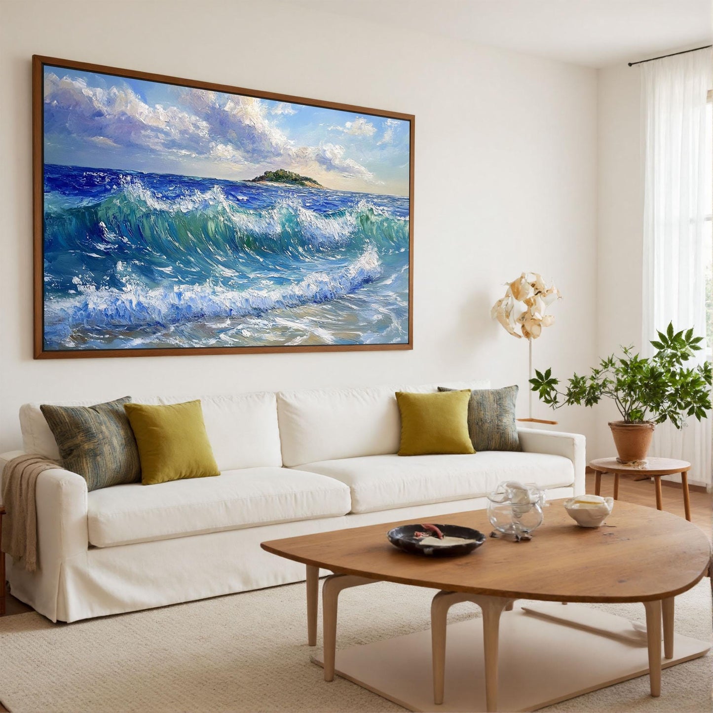 Blue Palette Knife Ocean Wave Seascape Wall Art – Textured Ocean Waves Painting