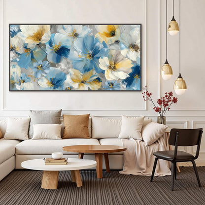 Blue and Yellow Abstract Floral Wall Art – Hand Painted