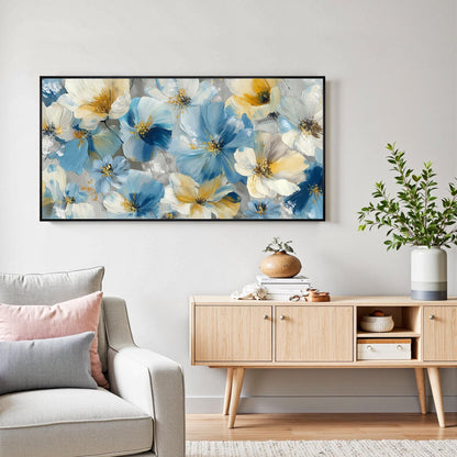 Blue and Yellow Abstract Floral Wall Art – Hand Painted