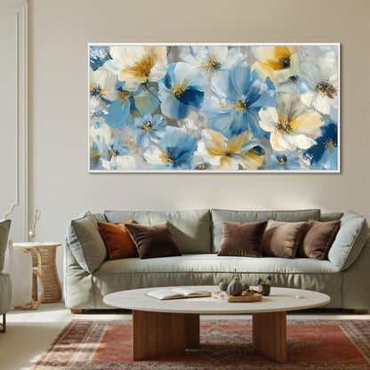 Blue and Yellow Abstract Floral Wall Art – Hand Painted