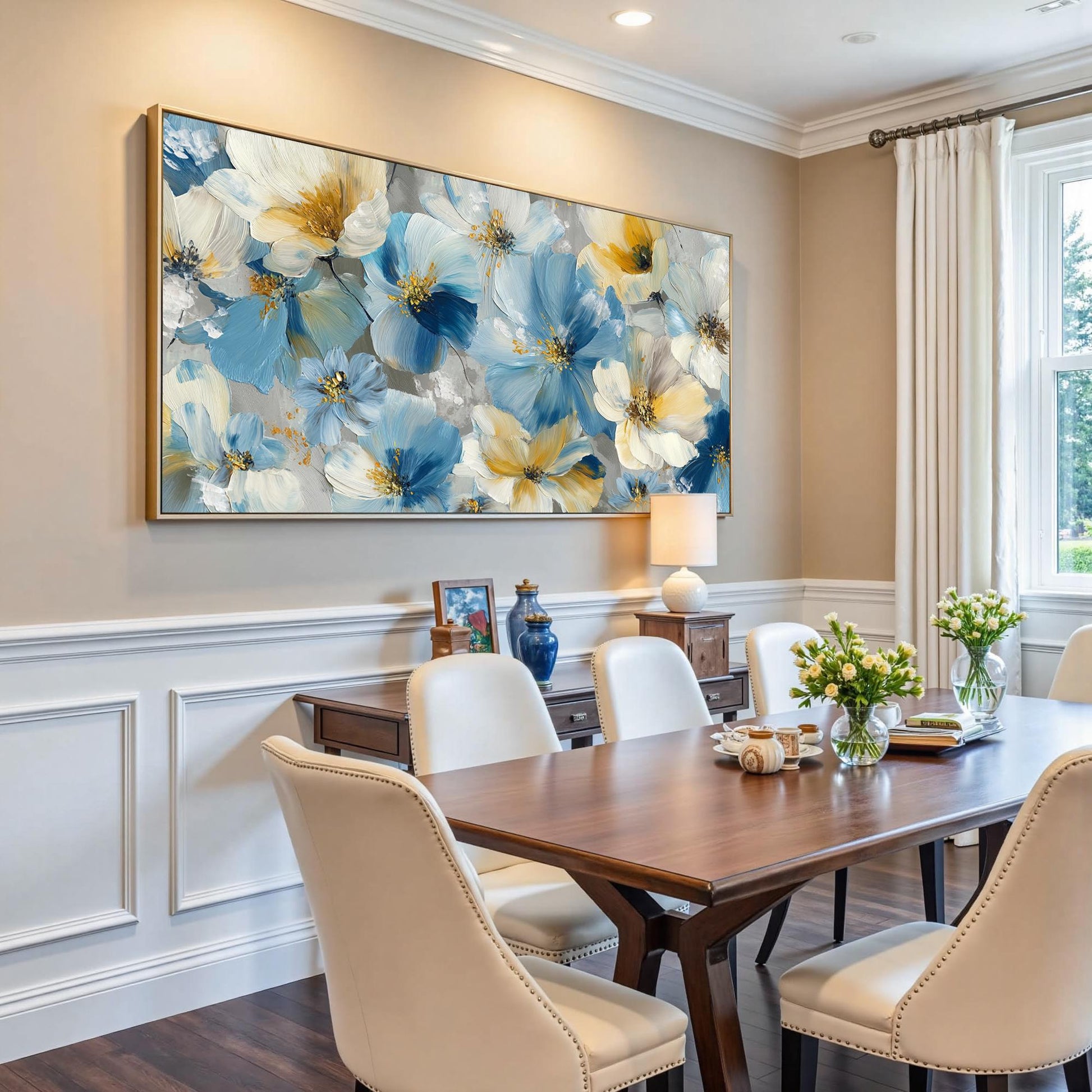 Hand Painted – Blue and Yellow Floral Wall Art | Abstract Hand-Painted Painting, view 5