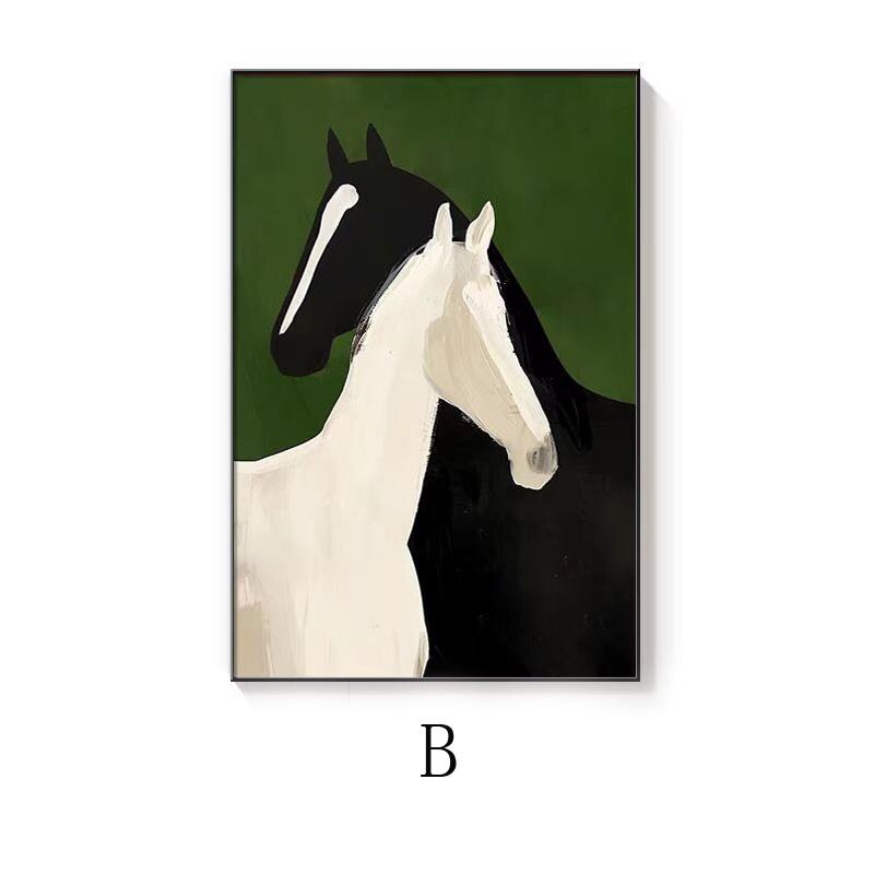Abstract Black and White Horses Oil Painting on Canvas, Large Original Horse Canvas Wall Art, Modern Animal Wall Art for Living Room Bedroom